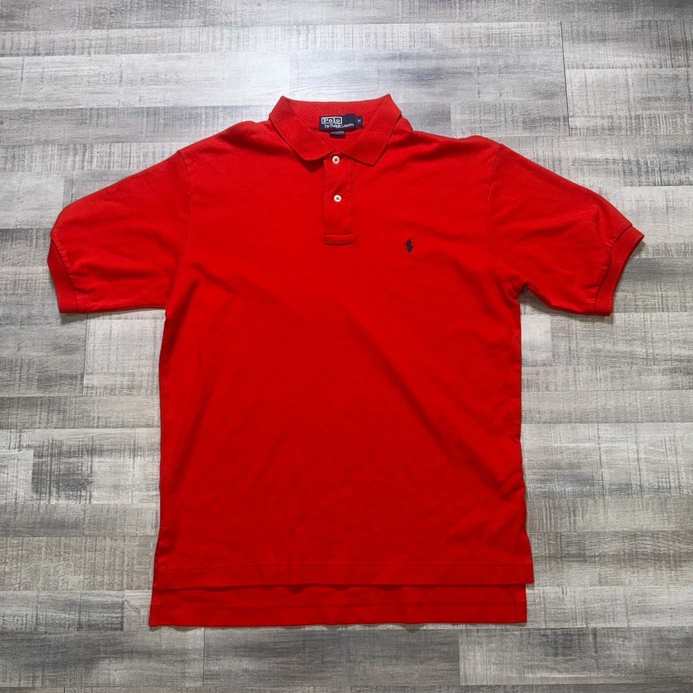 Polo by Ralph Lauren Mens M Red Classic Fit Solid Short Sleeve Logo Polo Shirt